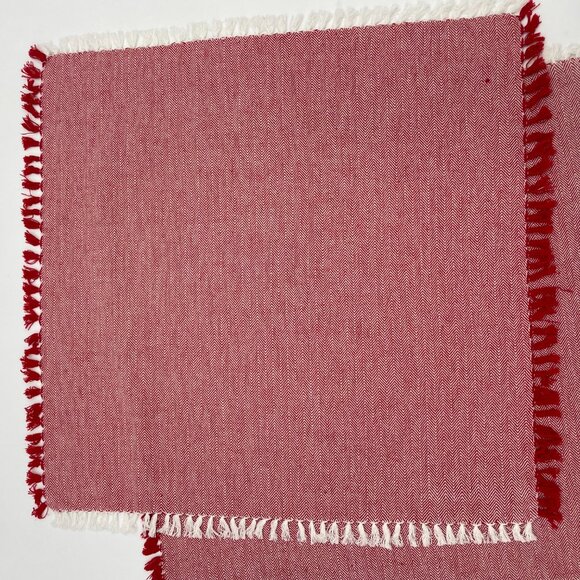 6 Cloth Napkins Fringe‎ Herringbone Pattern Red White Picnic Christmas Holiday - Picture 13 of 16
